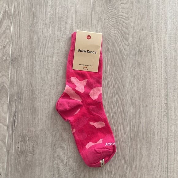 Sock Fancy Crew Socks NWT yellow/green leaves pattern & pink/pink S/M 2 pairs - Picture 5 of 6